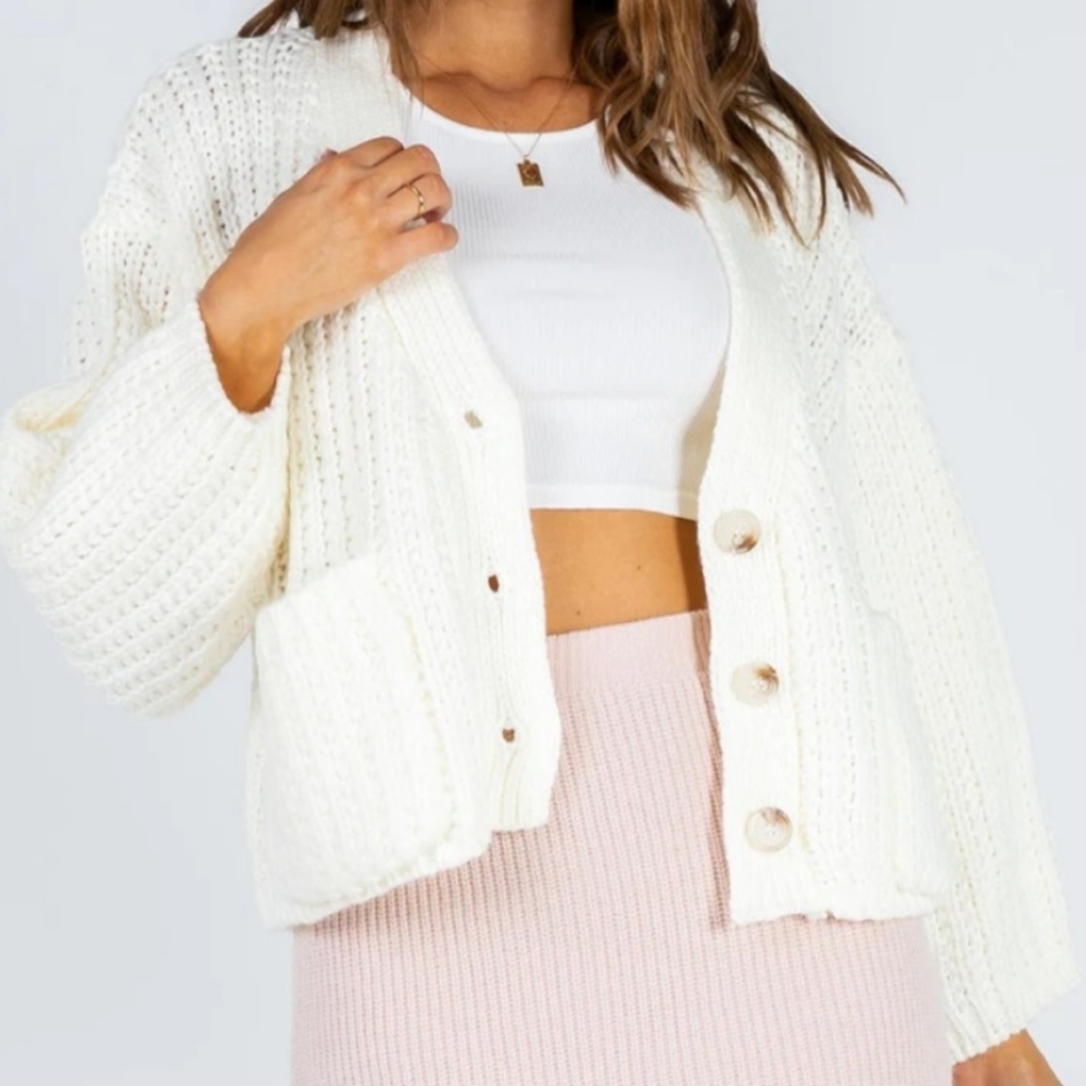 Princess Polly Eva Cream White Oversized Cardigan
